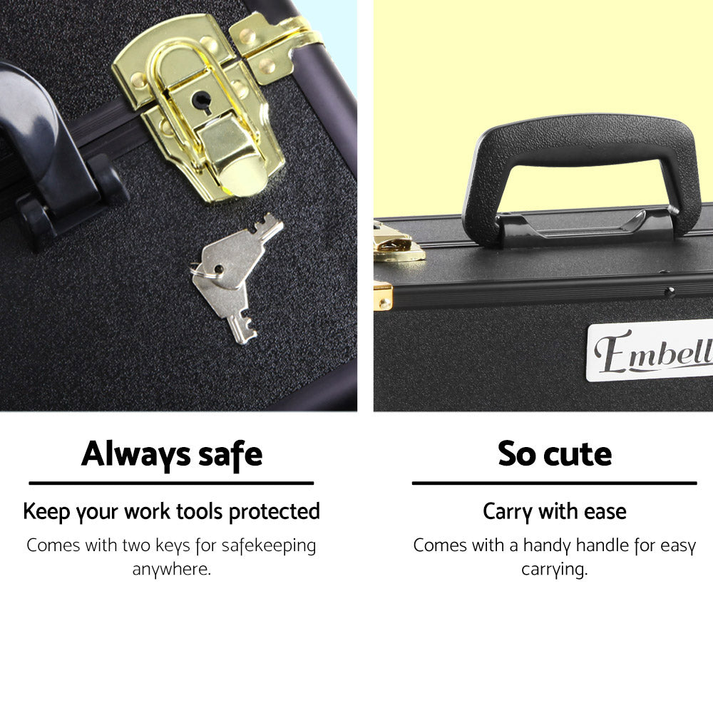 NNEDSZ Portable Cosmetic Beauty Makeup Case - Black & Gold