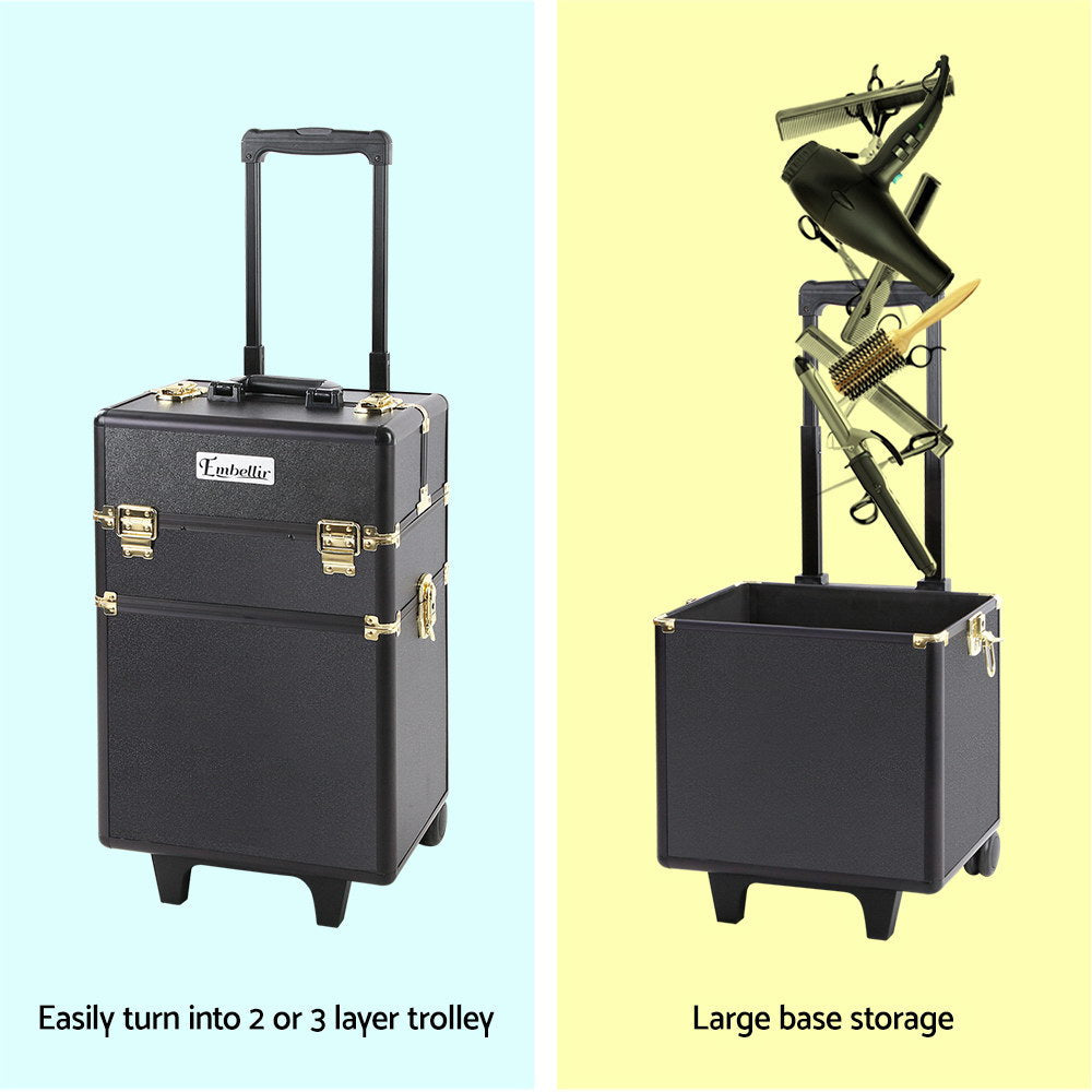 NNEDSZ 7 in 1 Portable Cosmetic Beauty Makeup Trolley - Black & Gold